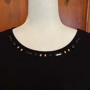 Vince Camuto Embellished Boatneck Sheer Sleeve Blouse